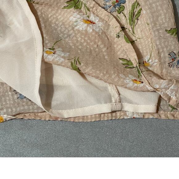 Madewell Women's Blush Pink Floral V-Neck Silk Blouse S Puff Sleeves-Cottagecore - Picture 10 of 13